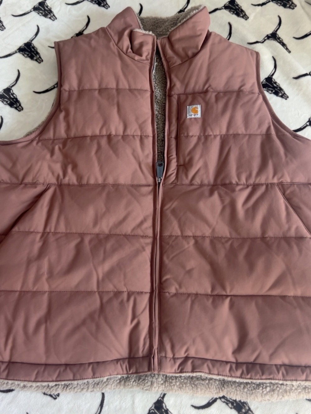 Carhartt Reversible Sherpa Puffer Vest Dusty Rose Taupe Approx XXL